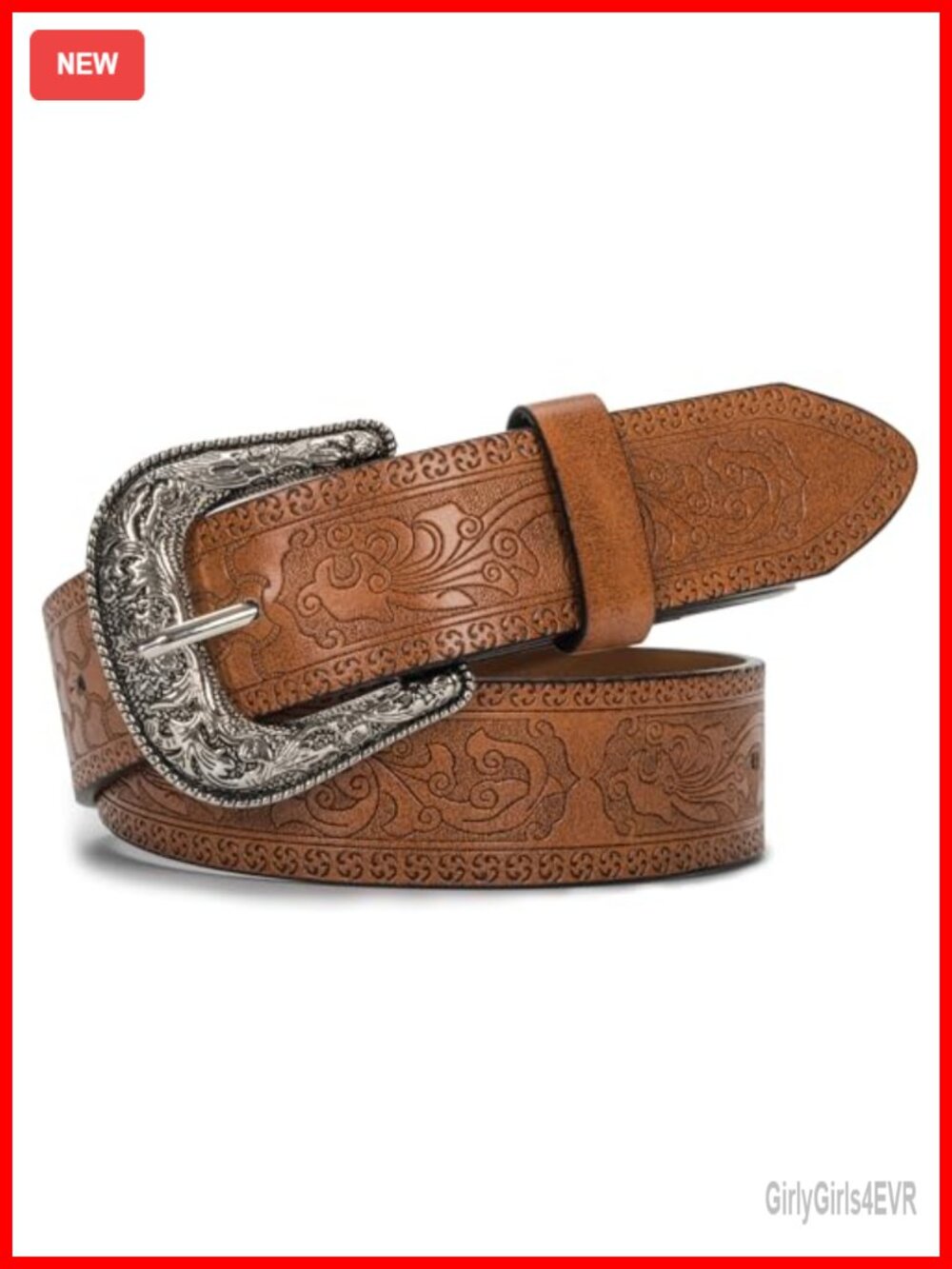 Women Western Cowboy Belt Carved PU Leather Turquoise Retro Waist
